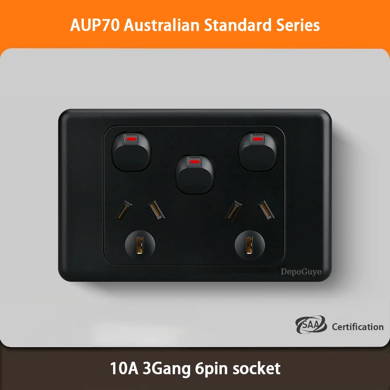 Black Australian Standard USB C Wall Dual Socket with 1/2/3Gang Switch,AU Plug Adapter Mobile Phone Charging Power 10A Outlet image 6