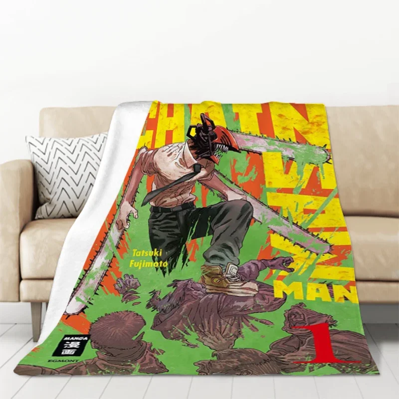 Chainsaw Man Anime Fleece Blanket Soft Warm Throws for Bed Sofa Custom Double Decorative Throw Home Textiles
