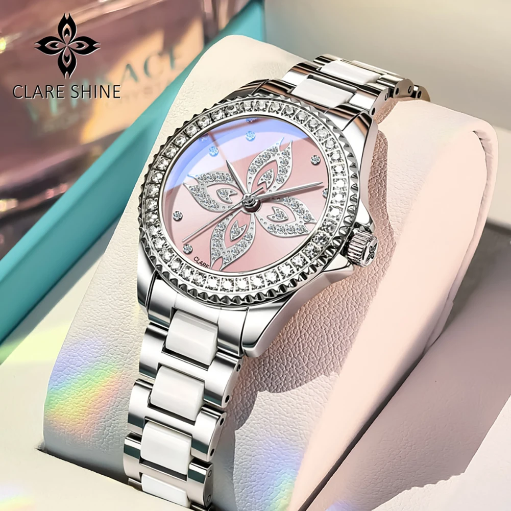 CLARE SHINE 1806 Woman Watches Fashion Elegant Ceramics Quartz Wristwatch Waterproof Luminous Luxury Ladies Hand Clock Brand