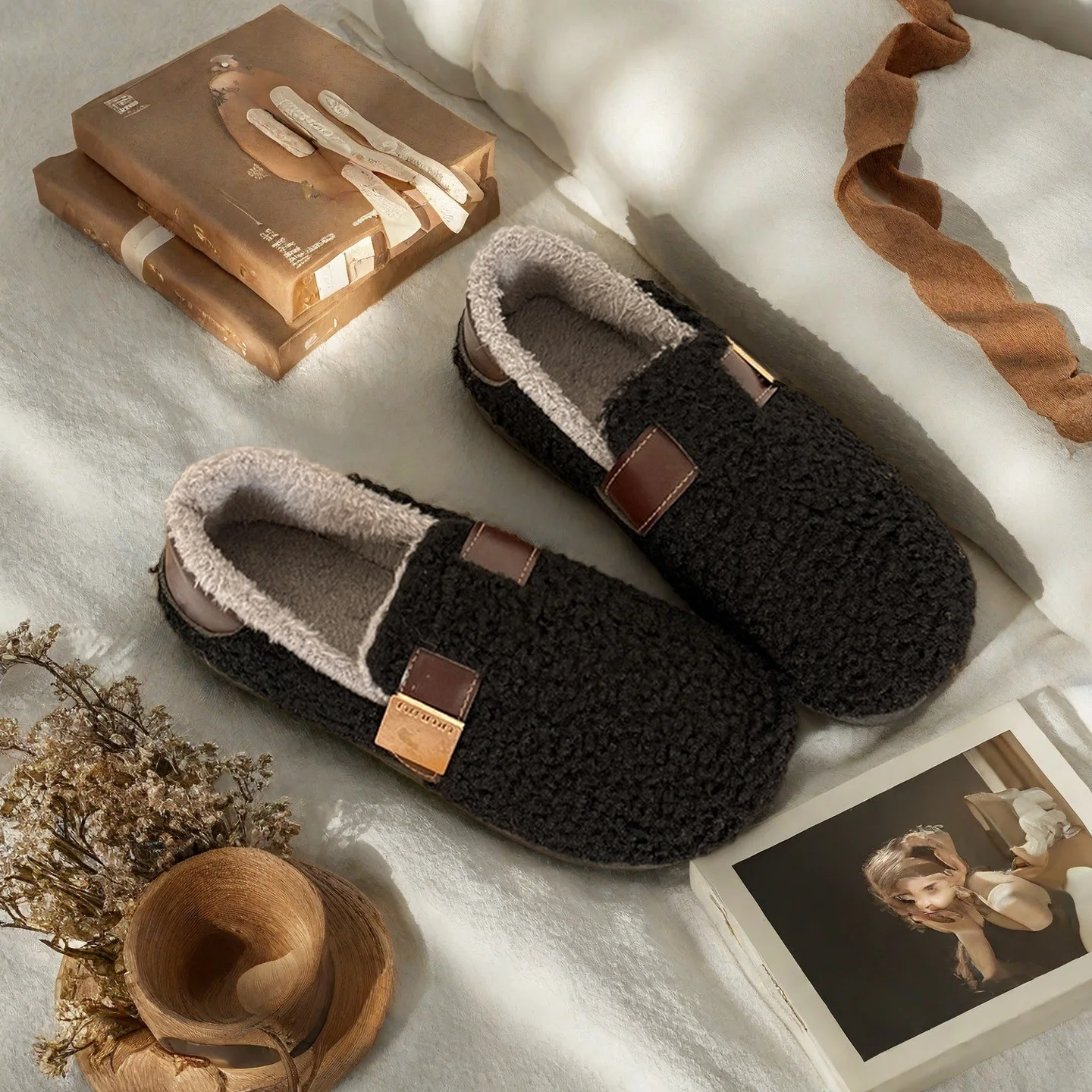 أحذية الشتاء النساء جولة تو الانزلاق على الأحذية النسائية المتسكعون الفراء حذاء رياضة كاجوال الخريف موديس الانزلاق على فستان الخف خريف جديد #2