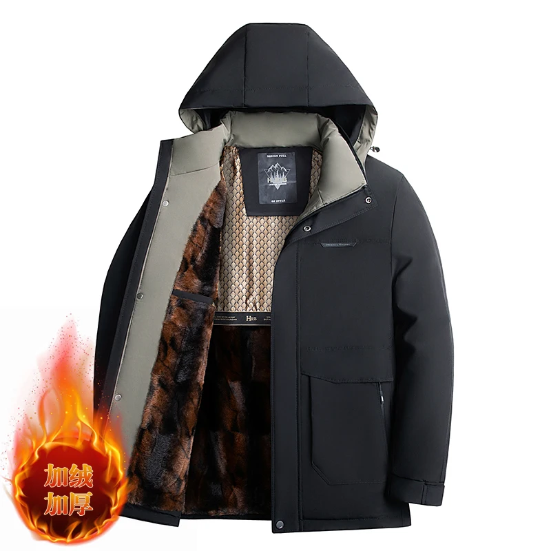 

Зимняя мужская куртка-пальто с хлопковой подкладкой, которую можно снимать шапку и ворс, утолщенная новая деловая повседневная теплая холодная куртка с хлопковой подкладкой