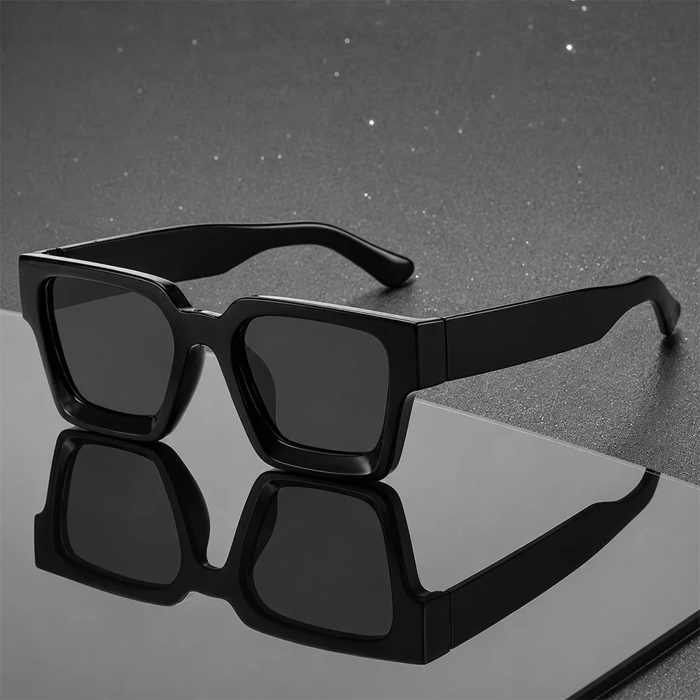2PCS Classic Thick Frame Square Sunglasses Men Women Rectangle Shades UV400 Anti UV Outdoor Driving Fashion Hip Hop Sun Glasses
