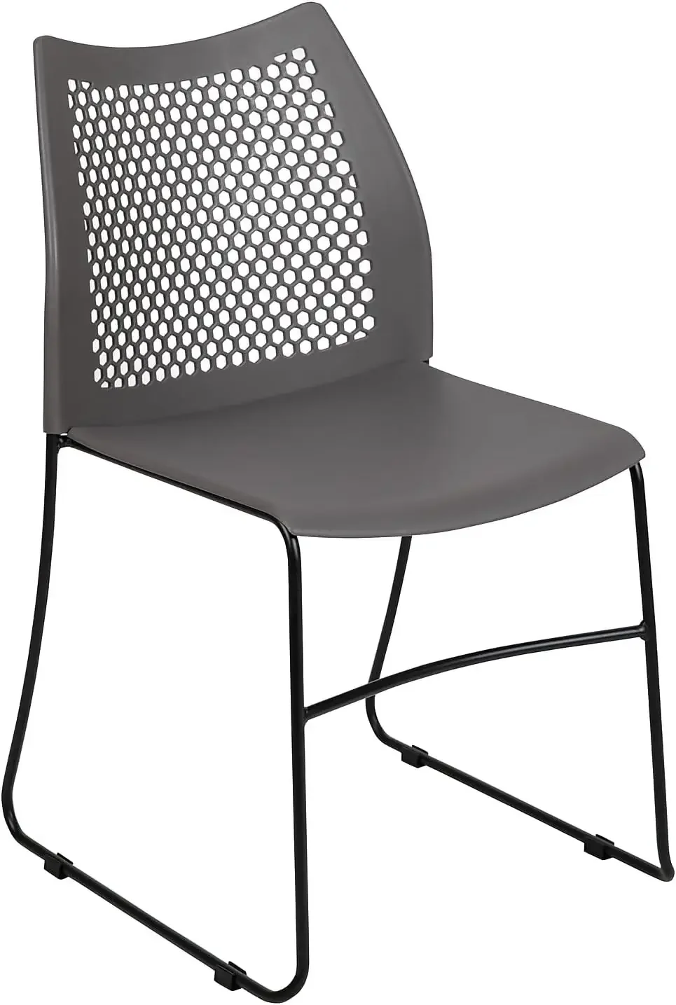 HERCULES Series 661 lb. Capacity Gray Stack Chair with Air-Vent Back and Black Powder Coated Sled Base