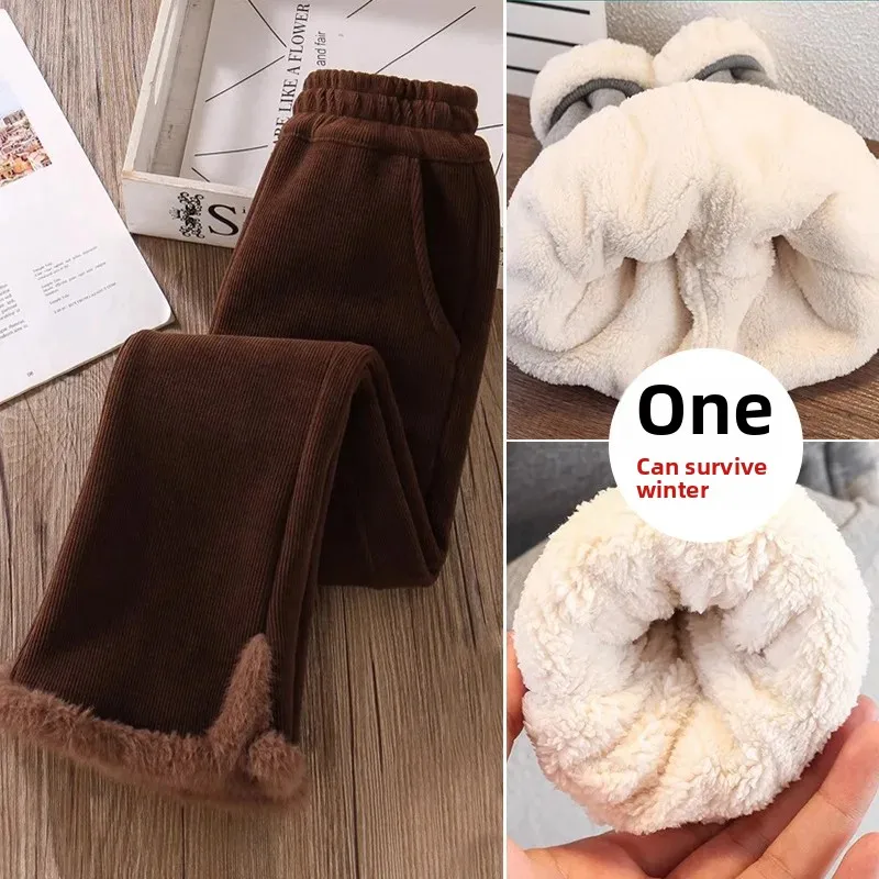 Thickened Fleece Lined Corduroy High Waist Winter Trousers for Girls Super Warm Bootcut Pants Children's Fashionable Long Pants