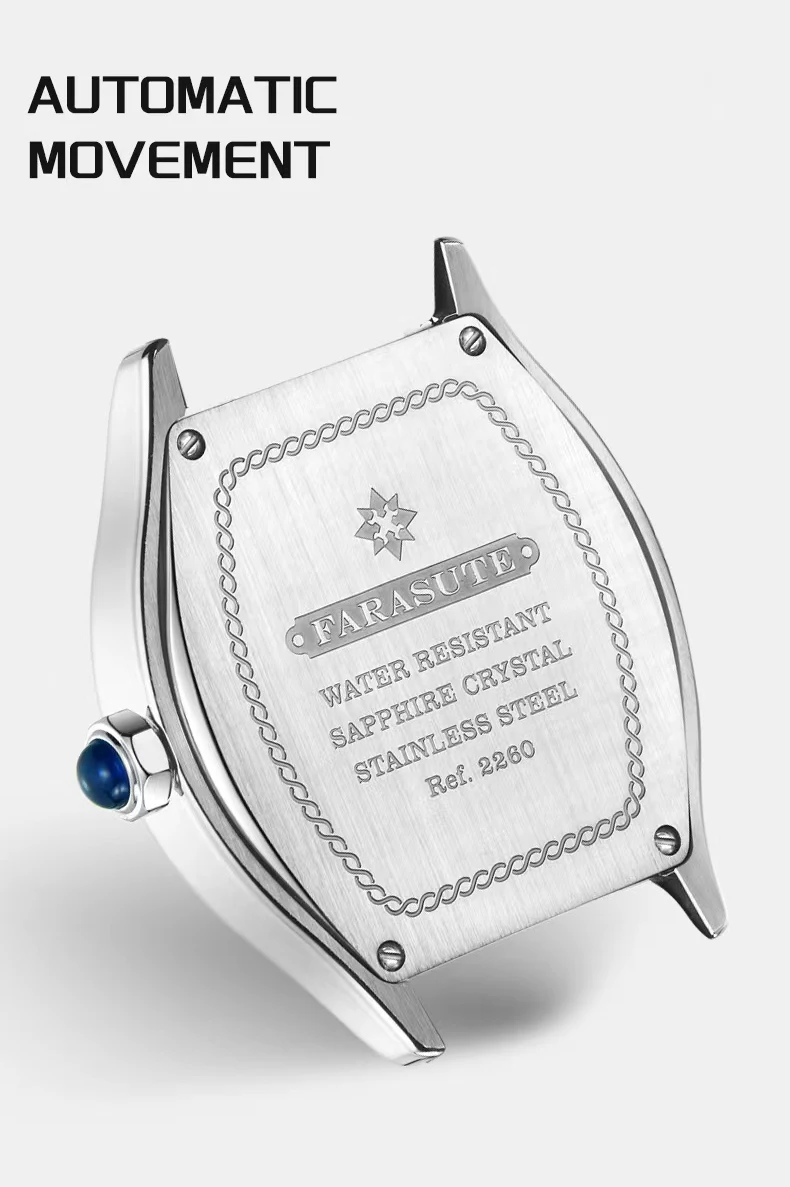 FARASUTE Men Automatic Watch 36mm*44mm Jumping Hour Tonneau Mechanical Wristwatch Sapphire Mirror 30m Waterproof ST17