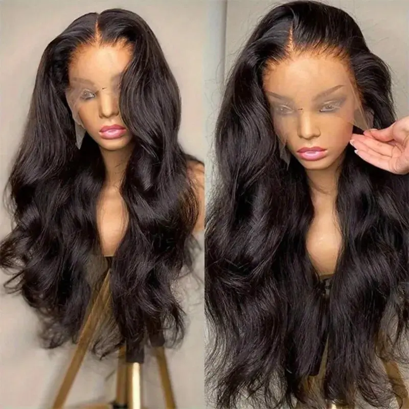 13x6 Lace Frontal 150% Natural Black 22 38 Inches Glueless Body Wave Pre-Plucked 13X4 Front Water Wave For Women Human Hair Wig