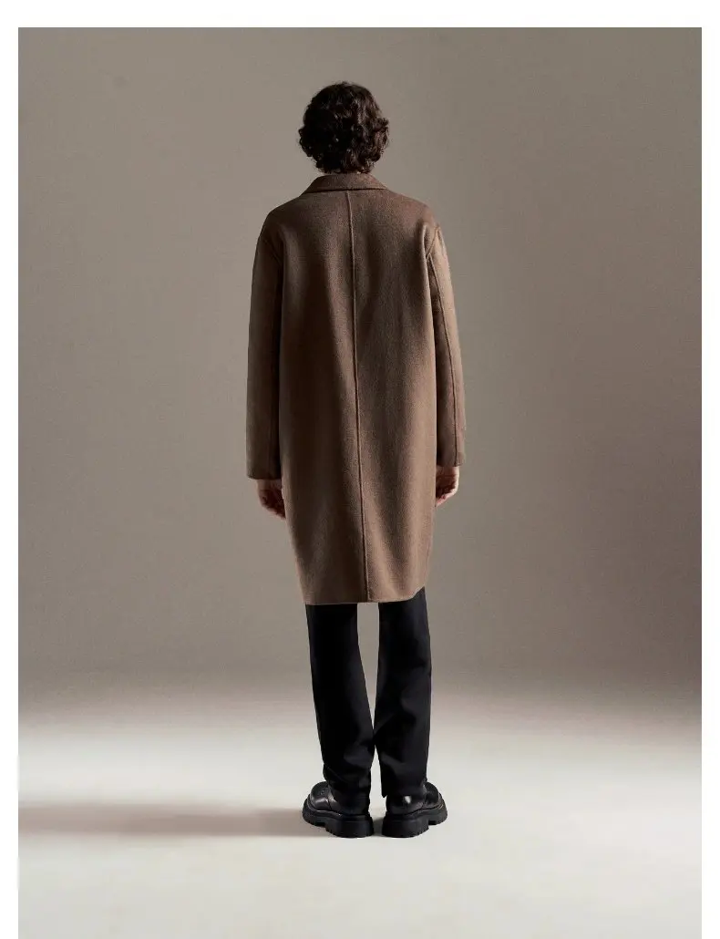 Autumn Winter Double-sided Cashmere Men's Coat Brown Vintage Single-breasted Coat Plus-size Fat 5XL Warm Soft High-end Men Wear