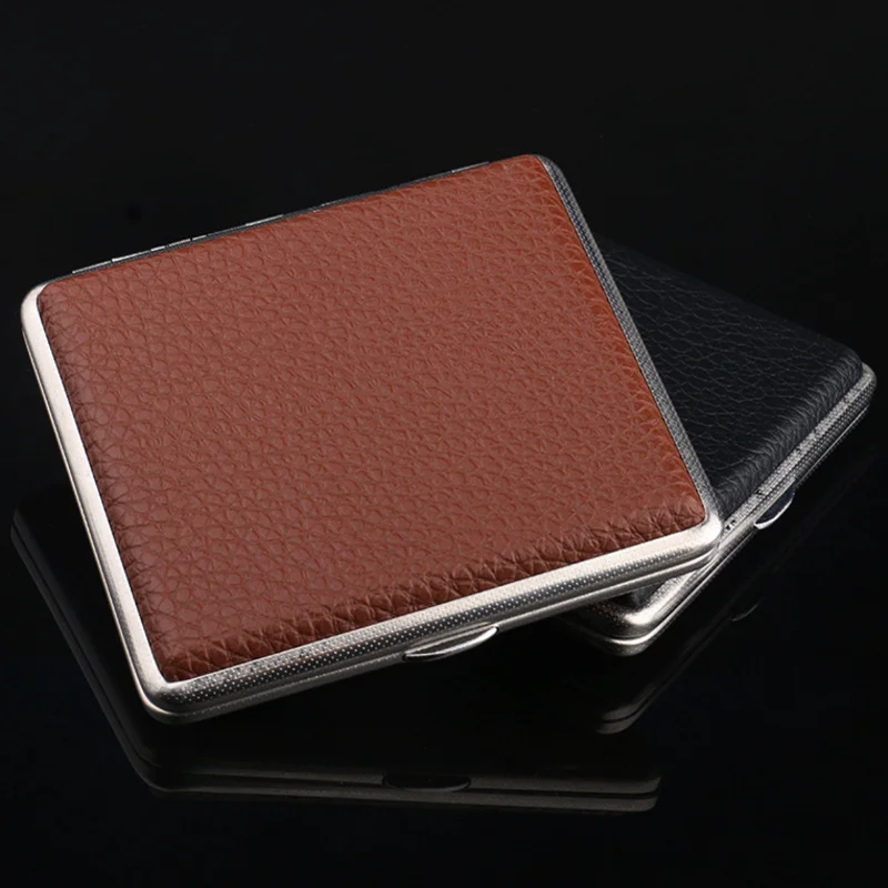 Men Leather Cigarette Box Cigar Case Metal Leather Smoking Accessories Cigarette Lady Storage Cover Hold Gifts Tobacco Boxes