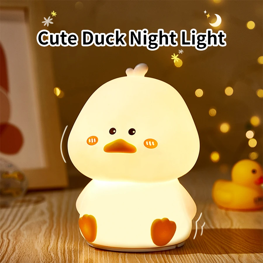 

Rechargeable LED Night Light Cartoon Cute Duck Patting Silicone Lamp Sleeping Light Children Gift Nightlight Bedroom Decor