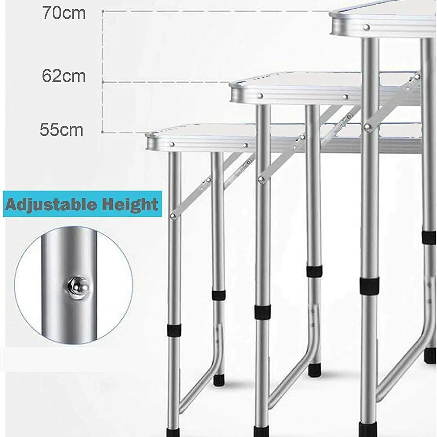 EFAN Mesa de caballete emergente de 4 pies, mesa plegable rectangular de aluminio para acampar, portátil, ajustable, para jardín, pícnic al aire