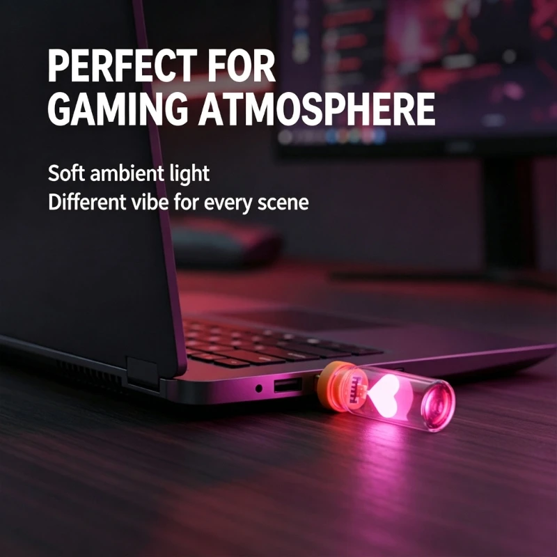 USB Mood Lamp, USB Powered Heart Pink Light for Desk, Car, Portable Bedside, Daily Home and Travel Areas Home 896C