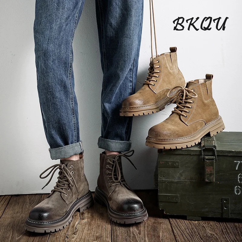 BKQU-Botas curtas masculinas High Street Wind Chelsea, sapatos de lazer no deserto, nova tendência, tendência da moda, sola de borracha, 2024