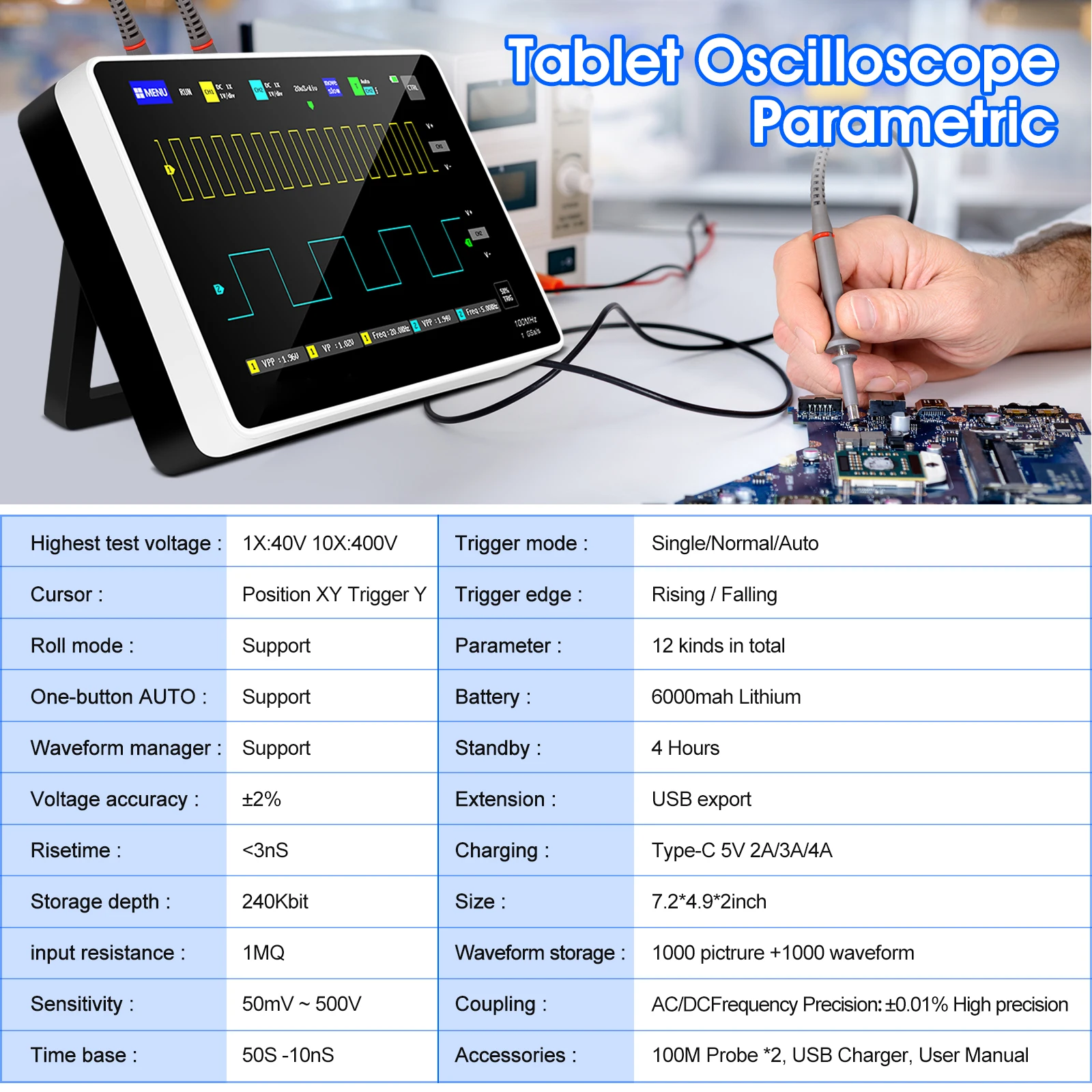 ออสซิลโลสโคปแบบดิจิตอลแบบพกพา - Handheld Tablet Oscilloscope Touchscreen 100Mhz บทวิจารณ์และราคา