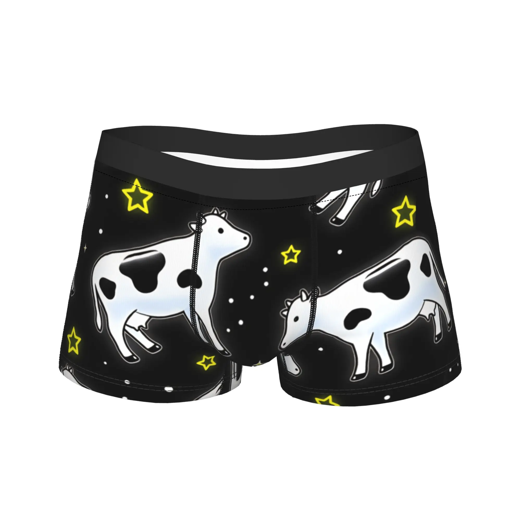 Neon Star Cute Cow On Black Background Underwear  Men Underpants Pattern Funny Boxershorts Hot Sale Shorts Briefs Plus Size