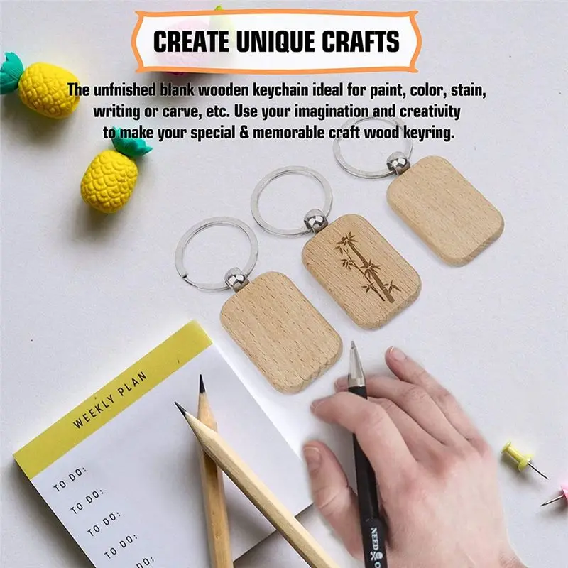 Exquisite-60Pcs Blank Wooden Wooden Keychain DIY Wooden Keychain Key Tag Anti-Lost Wood Accessories Gift