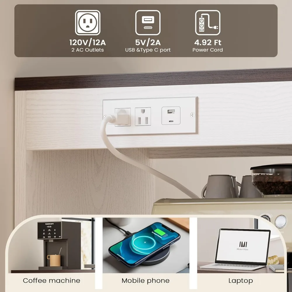 Rotating 360° Home Bar Cabinet with Storage and Power Outlet, Multipurpose Breakfast Bar, Sideboard, Coffee Table