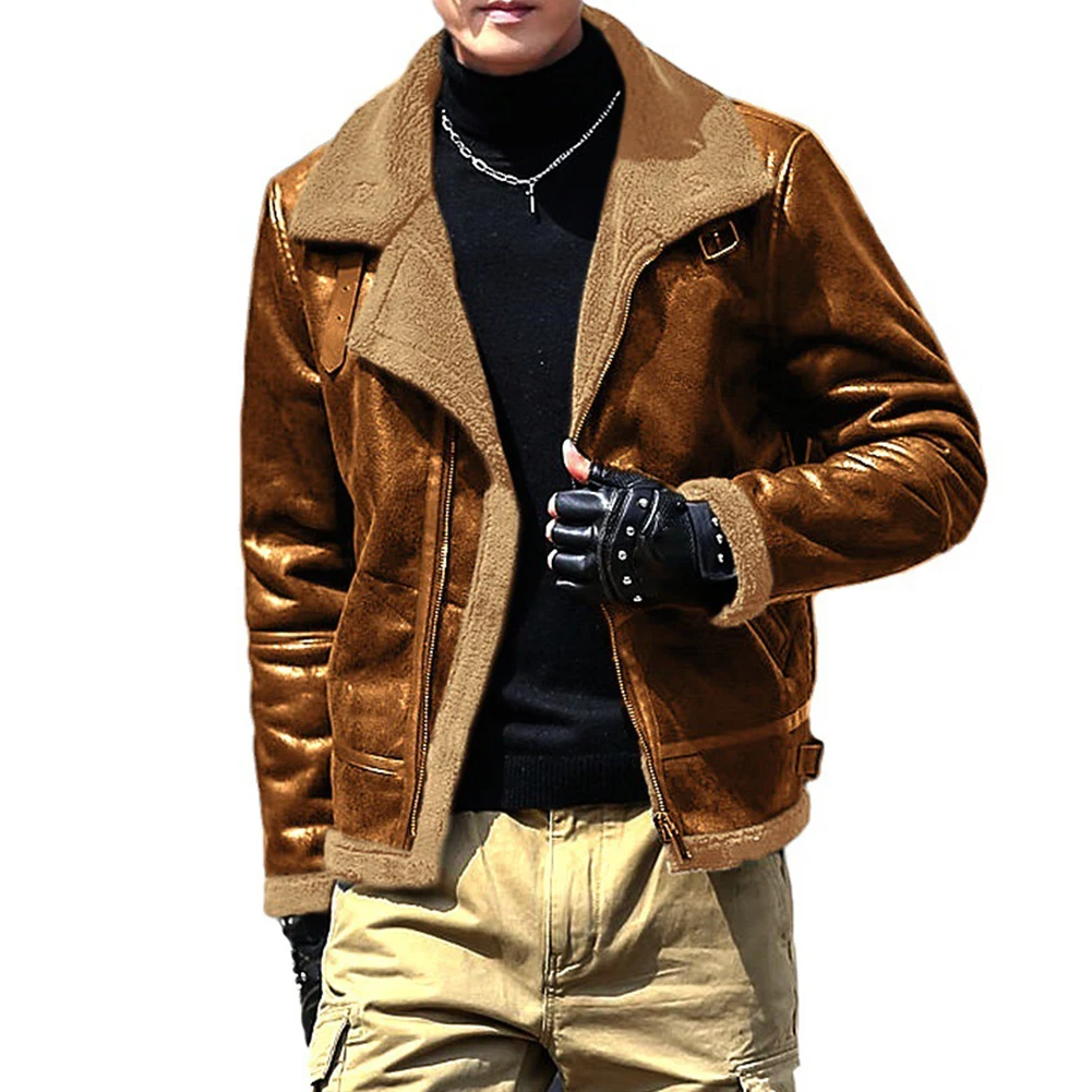 Outwear Men Jackets Autumn Winter Casual Collar Lapel Long Sleeve Regular Solid Color Suede Suede+Plush Lining