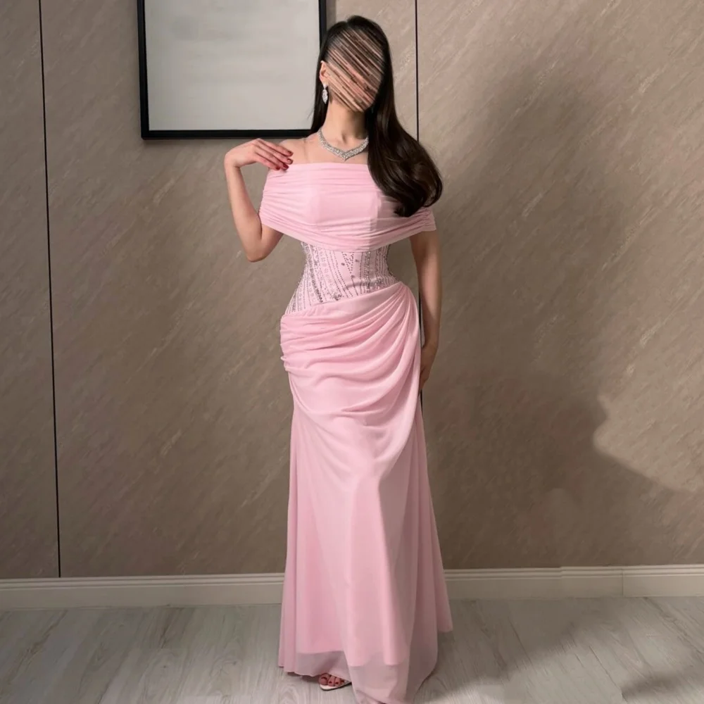 

Customized Charming Off-the-shoulder Pleat Wedding Party Dress Trumpet Long Dresses Formal Evening Dress Glitter