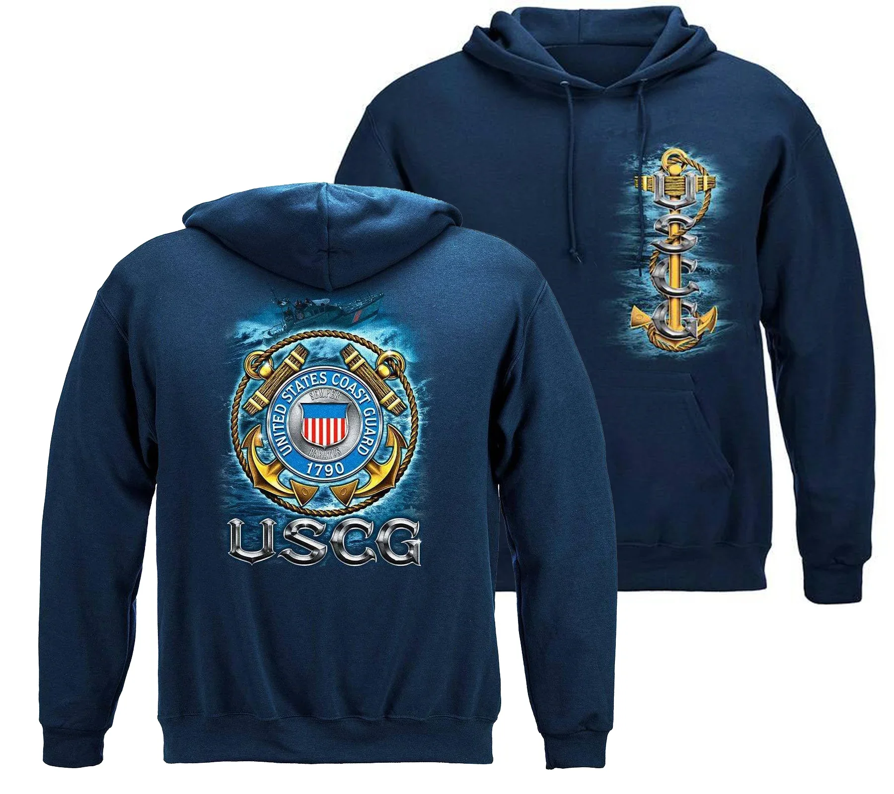 Vintage USCG US Coast Guard Pullover Hoodie Comfortable Cotton Casual Mens Sweatshirts Fashion Streetwear