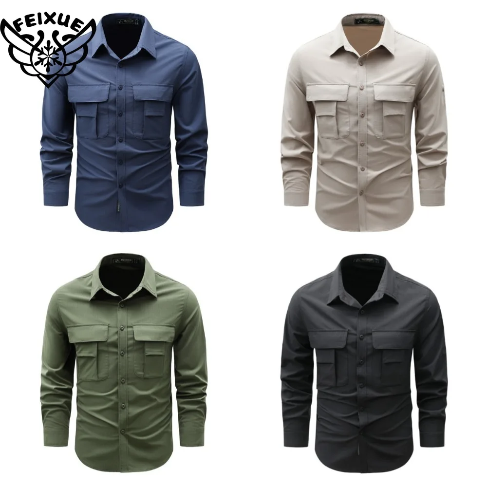 

Spring Autumn Men's Shirts Tactical Work Long Sleeve Shirt Tops Outdoor Casual Multi-pocket Camp Hike Cargo Long-sleeved Shirts