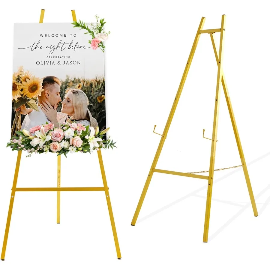 

Gold Easel Stand for Sign Heavy Duty Metal Easel for Wedding Welcome Sign or Party Large Decorative Easel for Mirror Art Photo