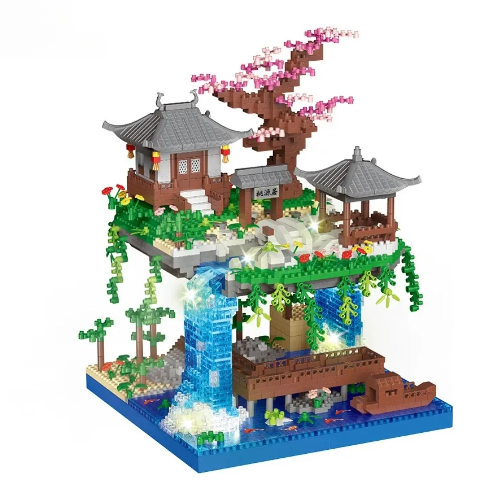 สถาปัตยกรรมจีน Peach Blossom Pool Air Tree House Building Blocks สวนซูโจว DIY Assembly อิฐของเล่นเด็กของขวัญ