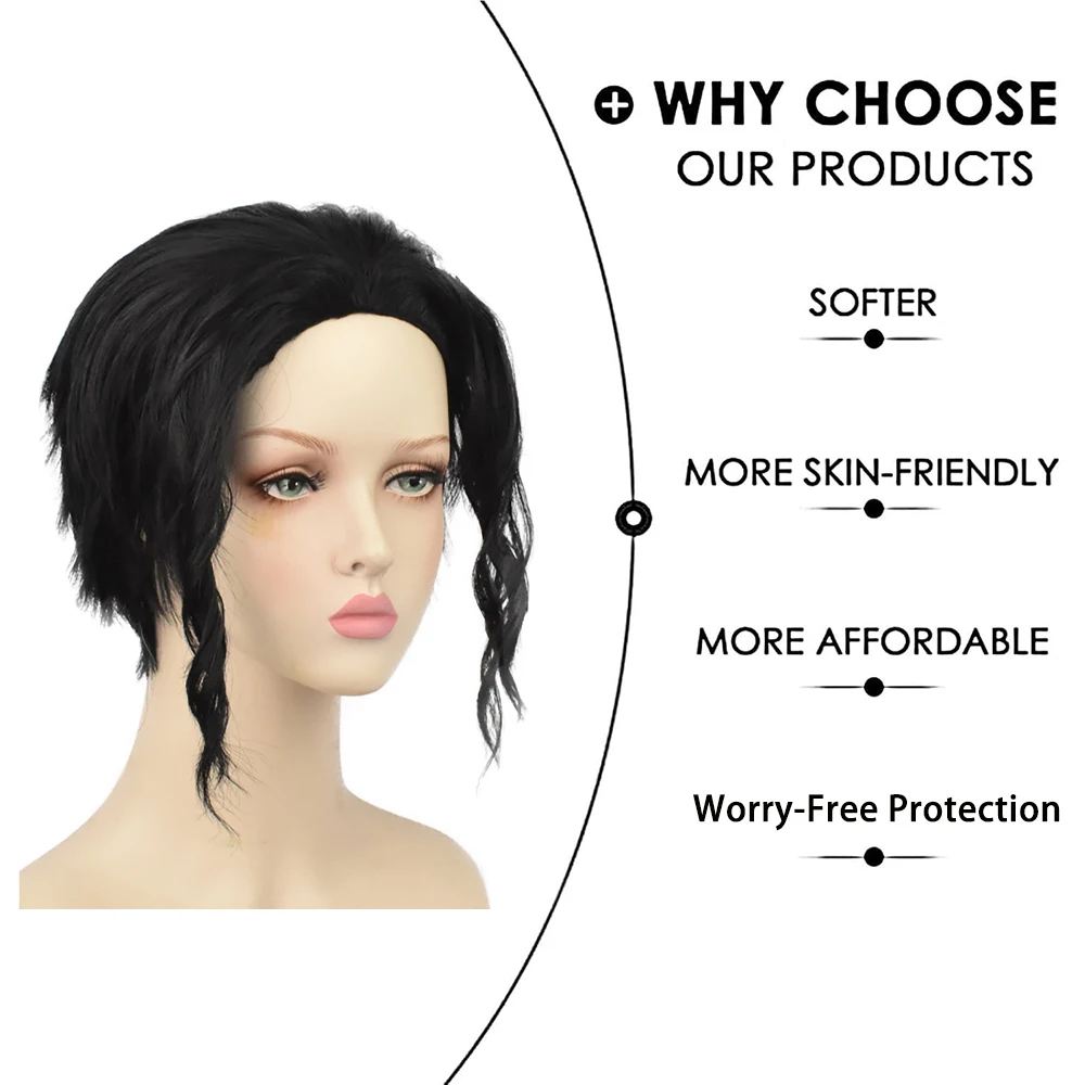 High-Quality Anime Muzan Kibutsuji Cosplay Synthetic Hair Black Short Curly Hair For Both Men And Women Halloween Dail Party Wig