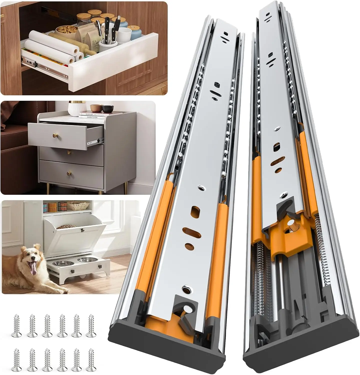 20 Inch Side Mount Soft Close Drawer Slides 3-Fold Full Extension Ball Bearing Rails 100LB Capacity Quiet Smooth Heavy Duty Cabinet Drawer Glides for Kitchen Furniture, 10 Pairs