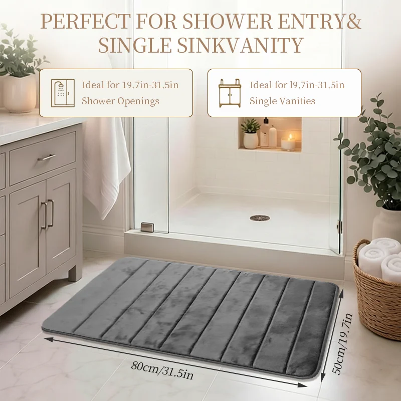 1Pc Geometric Pattern Horizontal Stripe Embossed Ultra-Soft Absorbent Floor Mat 25D Thickened. Non-Slip. Machine Washable Luxurious Memory Foam. Bathroom Mat. Quick-Drying. Thickened. Bathroom Carpet. Soft and Comfortable Home Decor. Living Room. Kitchen. Laundry Room. Bedroom. Indoor Use.