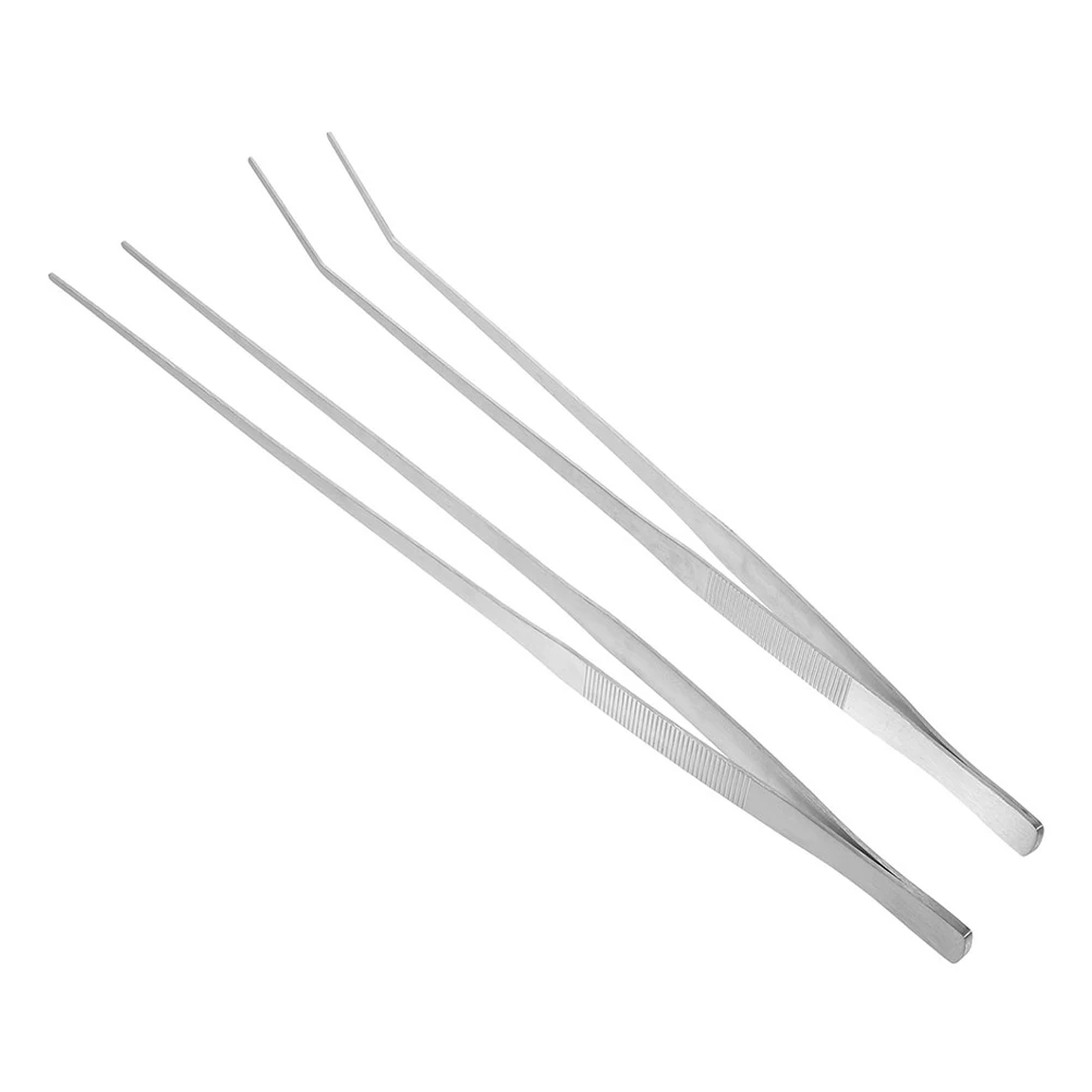 

2 Pcs Feeding Tongs Terrarium Animal Food Tweezers Long Handle Silver Stainless Steel