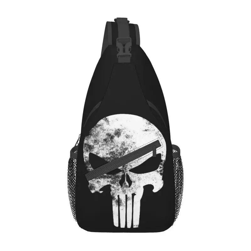 Vintage Punisher Skeleton Skull Sling Chest Bag Customized Shoulder Crossbody Backpack for Men Travel Hiking Daypack