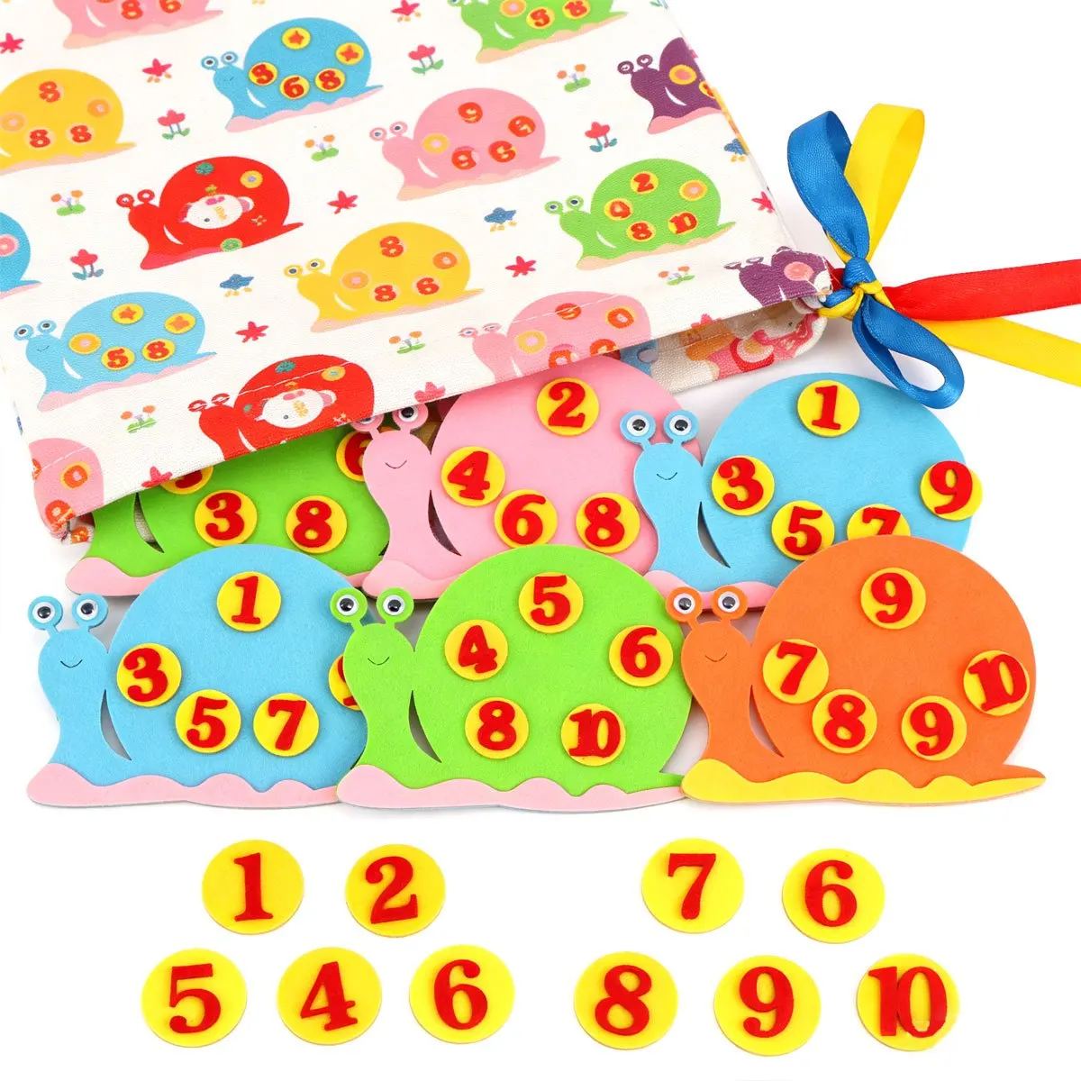 1-10 Digital Snail Cartoon Felt School Mathematics Teaching Aids Color Number Cognitive Felt Free Assemble Teaching Tools  ZSY