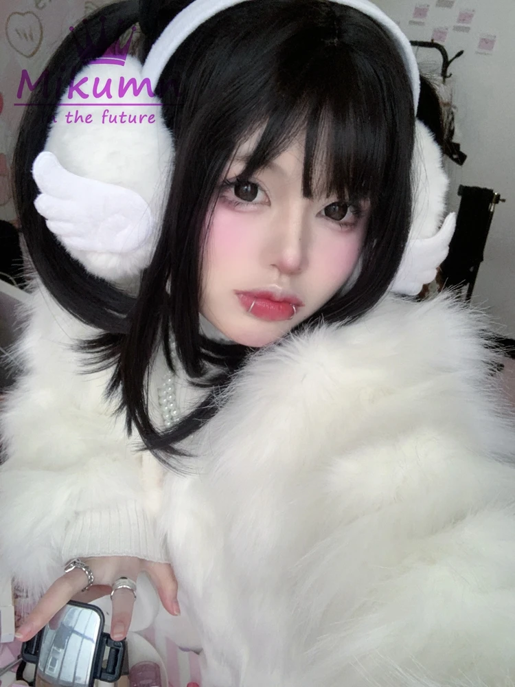 Harajuku Angel Wings Earmuffs de pelúcia para mulheres, Earmuffs quentes para meninas, adorável Chic Earflap, proteção ao ar livre para o frio, Y2k, branco, inverno