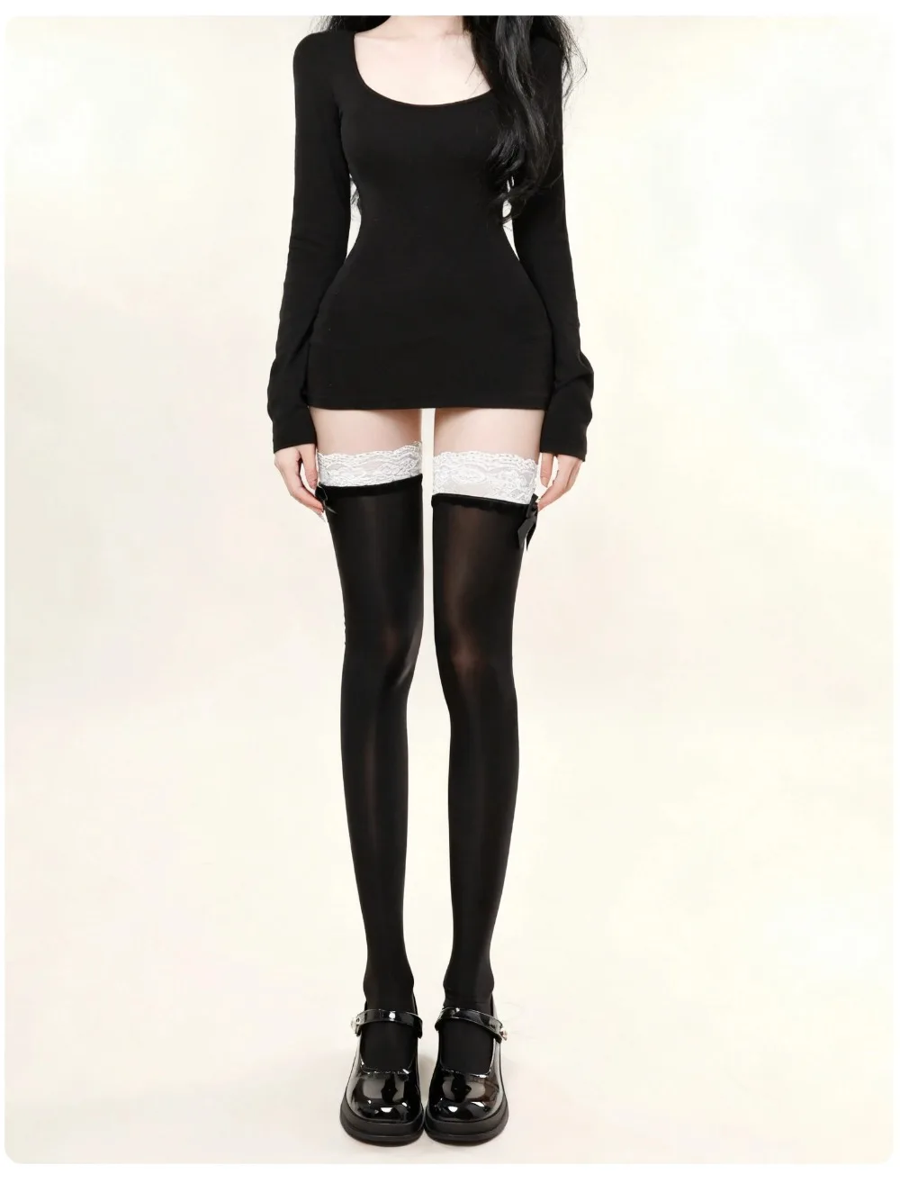 8D Ultra Sheer schwarze oberschenkelhohe Strümpfe mit Schleife, transparente Nylonstrümpfe für Damen, elegante Socken für den täglichen Gebrauch, Party, Cosplay, JK, Lolita – Detail 33