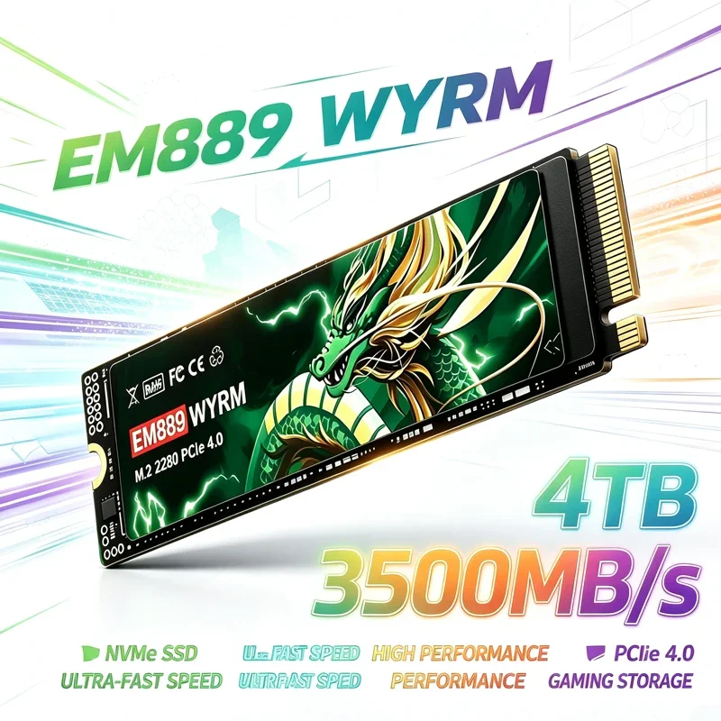 EM889 M.2 2280 NVMe SSD PCIe4.0 X4 7400MB/s TLC 3D NAND 500GB-4TB Internal Gaming SSD for PS5 Laptop Desktop PC