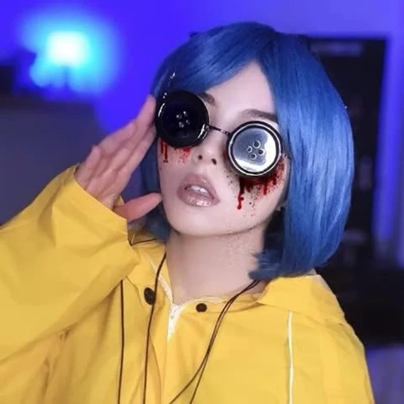 2024 Anime Caroline Cosplay Brille Unisex Terror Knopf Brillen Halloween Karneval Kostüm Zubehör Requisite