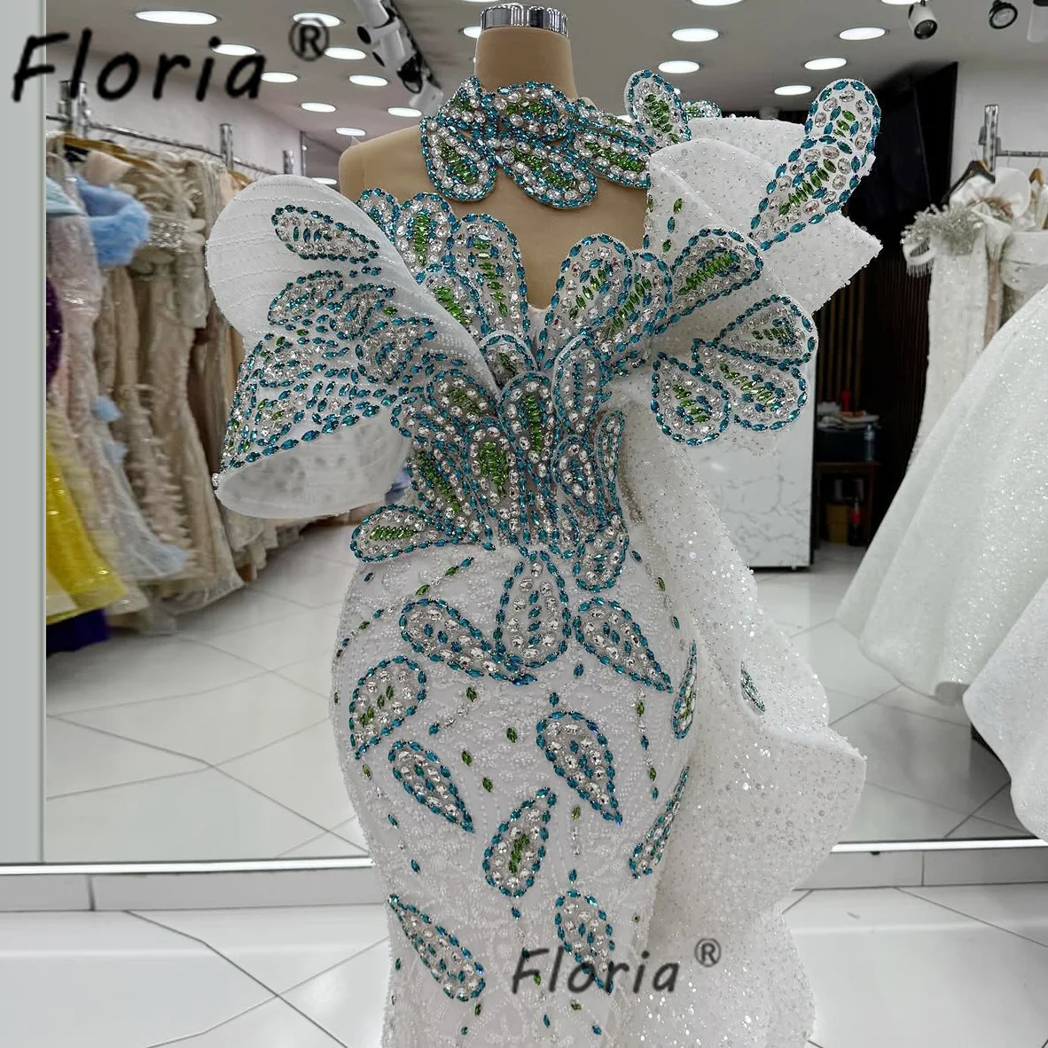 Dubai Woman Crystal Rhinestones Wedding Dress Fully Beads Mermaid Bridal Gown Customized Special Party Dress Vestidos de noche