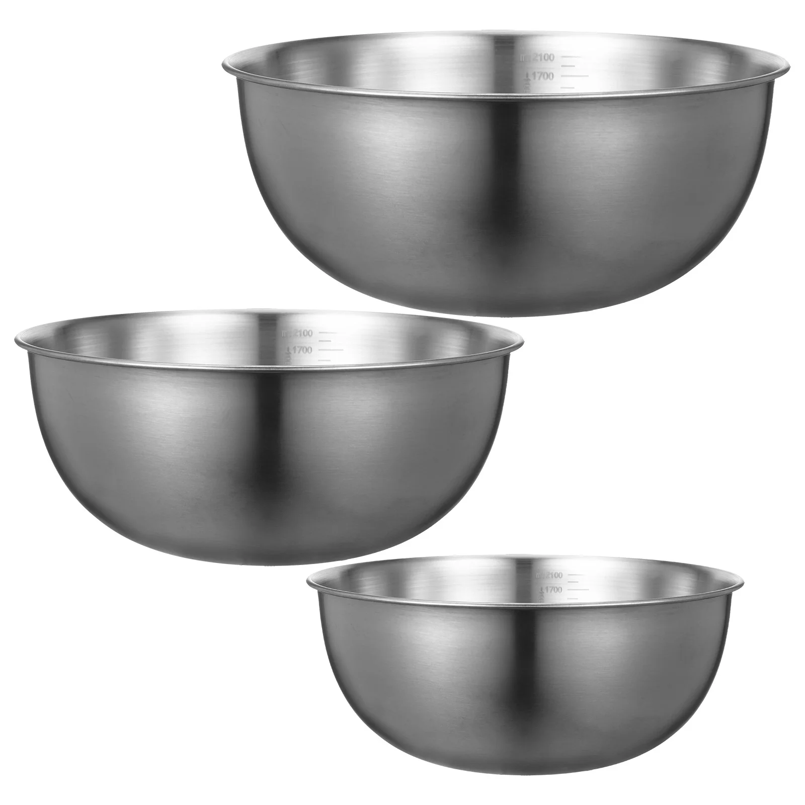 

3 Pcs Stainless Steel Cold Noodle Bowls 22CM 19cm 17cm Silver Stackable Mixing Fruit Salad Rice Bowl Kitchen Storage Reusable