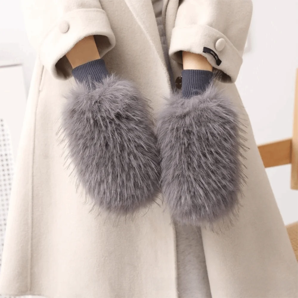 New Solid Color Mitten Gloves Warm Thicken Fur Gloves Imitation Rabbit Fur Soft Full Fingers Gloves Outdoor