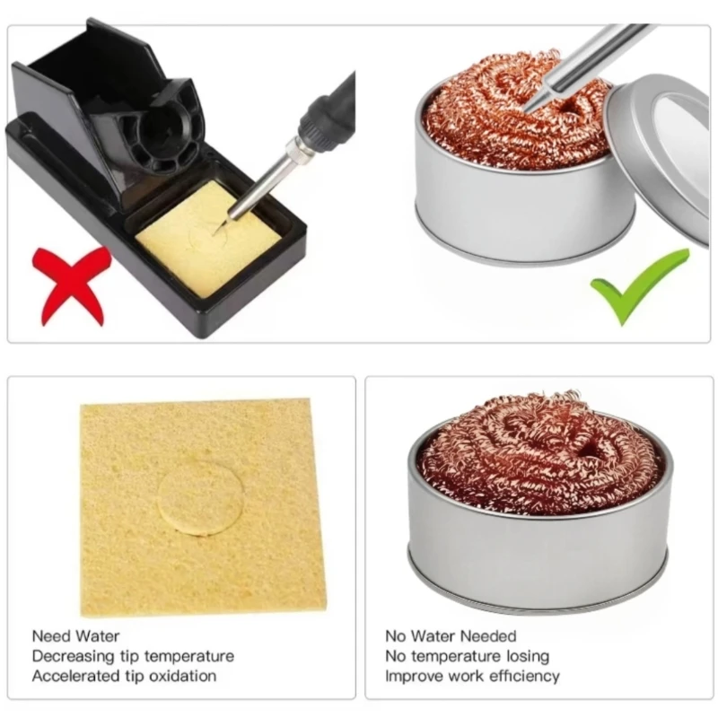 Cleaning Ball With Metal Box Set Desoldering Soldering Iron Mesh Filter Cleaning Nozzle Tip Copper Wire Cleaner Ball view 4