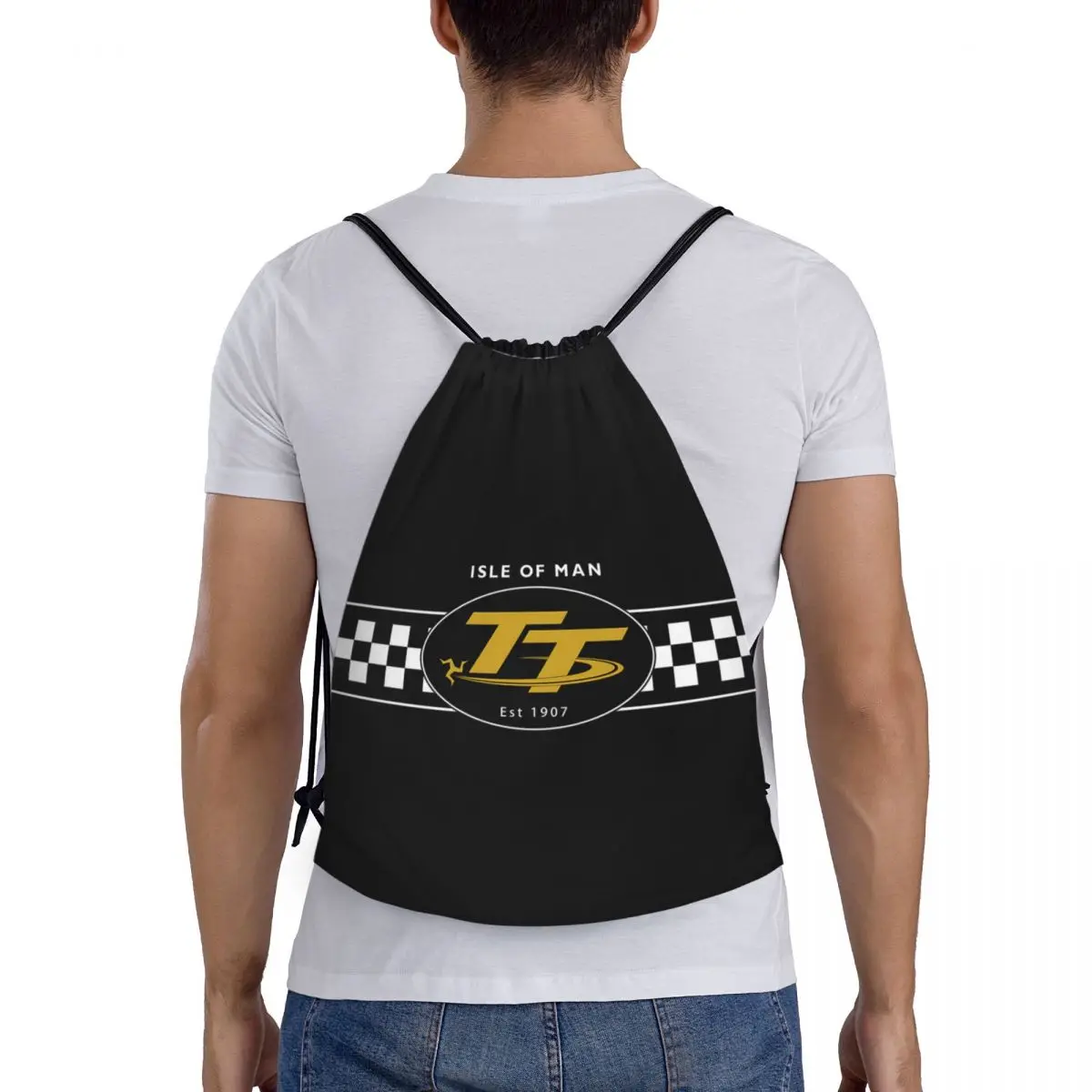 Mochila personalizada para motocicleta, bolsa con cordón para entrenamiento, Yoga, gimnasio, deportes, Isla de Man, Tt Racing, hombre y mujer