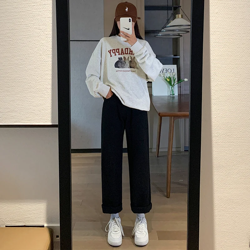 

Джинсы женские прямые свободного кроя с подкладкой, высокая талия, на молнии, из смесового хлопка, не мнущиеся, длинные брюки