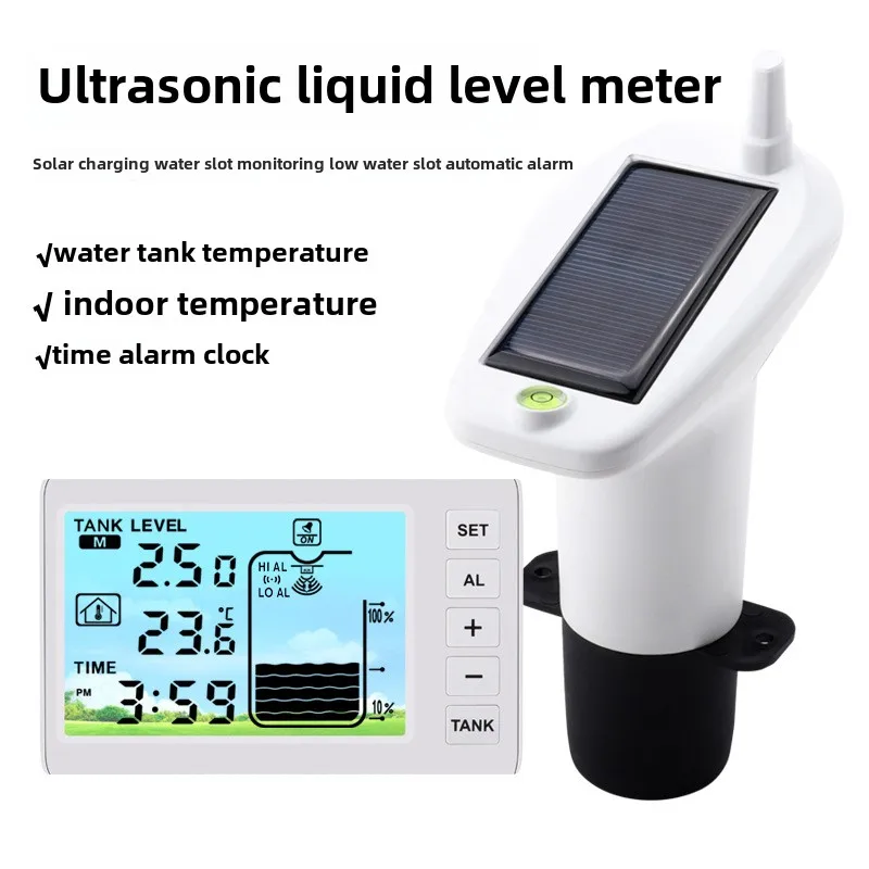 

Ultrasonic Level Guage Wireless LCD Display Indoor Water Tank Liquid Level Meter Temperature Height Monitor Alarm Clock Sensor
