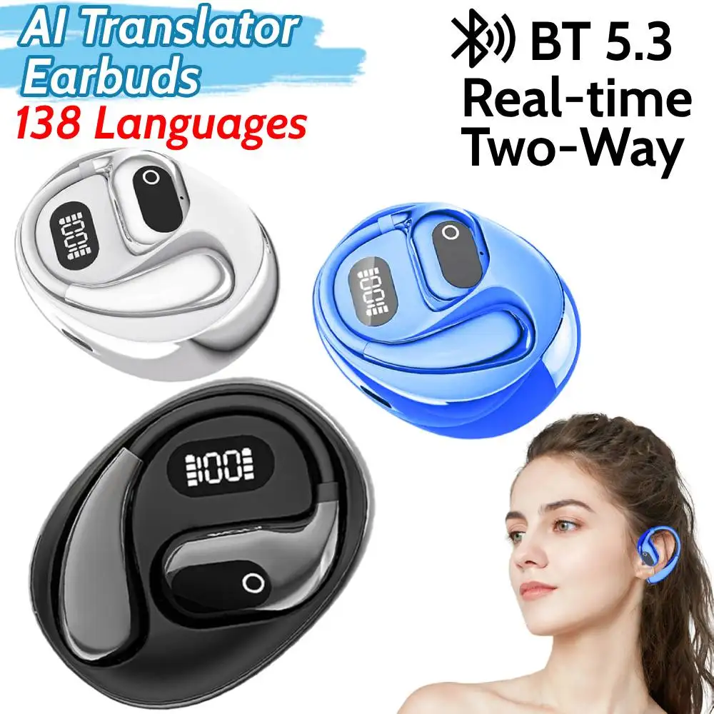 AI Language Translation Earbuds Open Air Traductor Bluetooth-Compatible 5.3 Real-time Two-Way Earbuds for Sports Business Travel