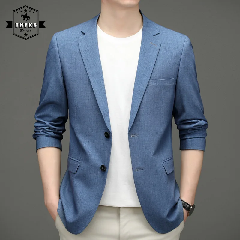 

Blazers for Men Blue Casual Suit Jackets Plaid Slim Fit Outwear Youth Male Suits Elegant Luxury Coats Spring and Autumn Korean