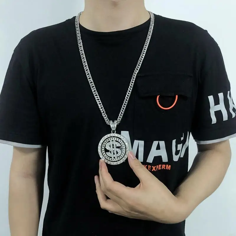 39BC Dollar Sign Necklaces Money Chain 90s Hip Hop Rotatable Dollar Necklace for Men