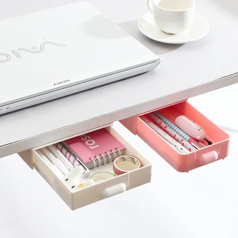 Drawer type Storage box under Desk Punch free Self Stick desktop Organizer Invisible Office Stationery sundry storage drawer