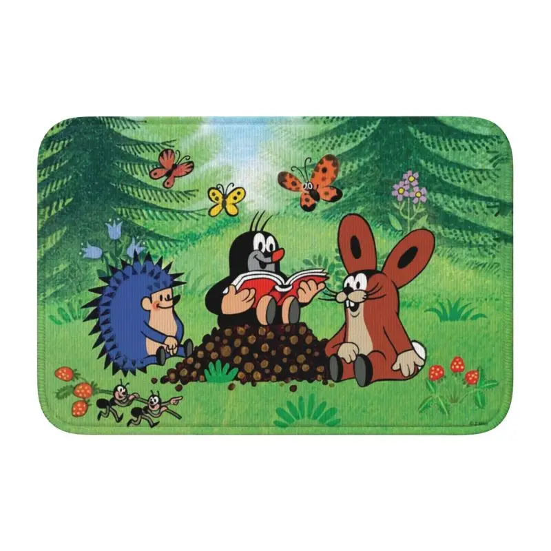 Custom Cute Cartoon Mole Front Door Mat Anti-Slip Welcome Quick Dry Cartoon Krtek Little Maulwurf Doormat  Rug Carpet Footpad