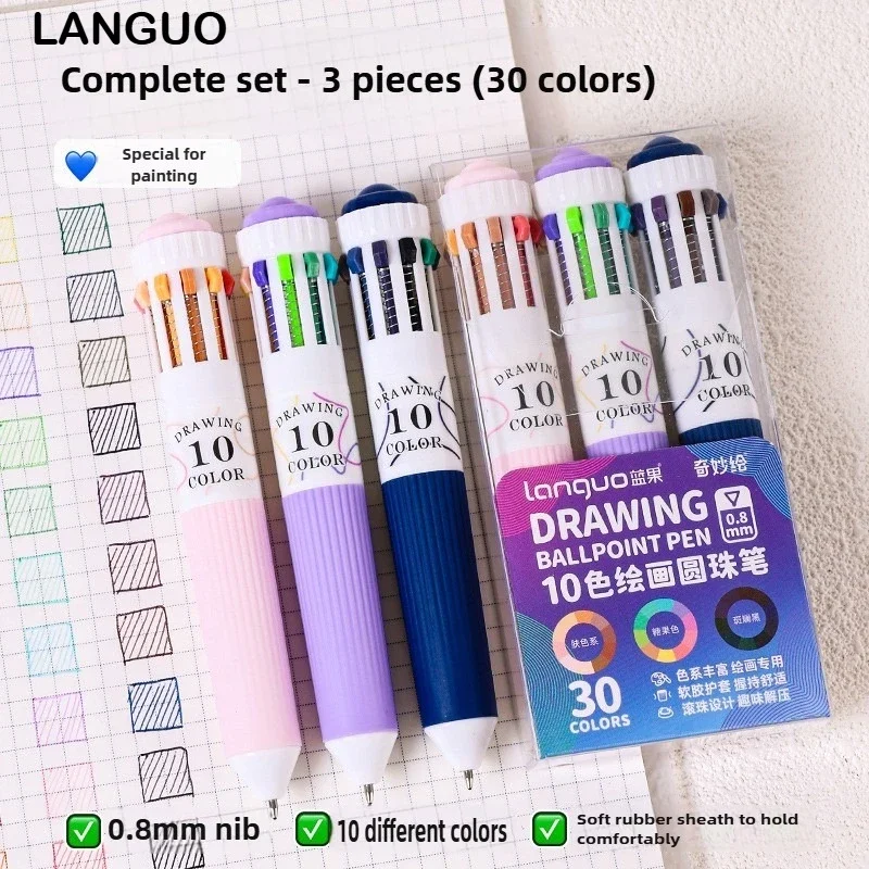 Languo 28/30 Colors Ballpoint Pen 0.8mm Cartoon Soft Grip Press for Drawing Multicolor Writing Pen Office School Supplies