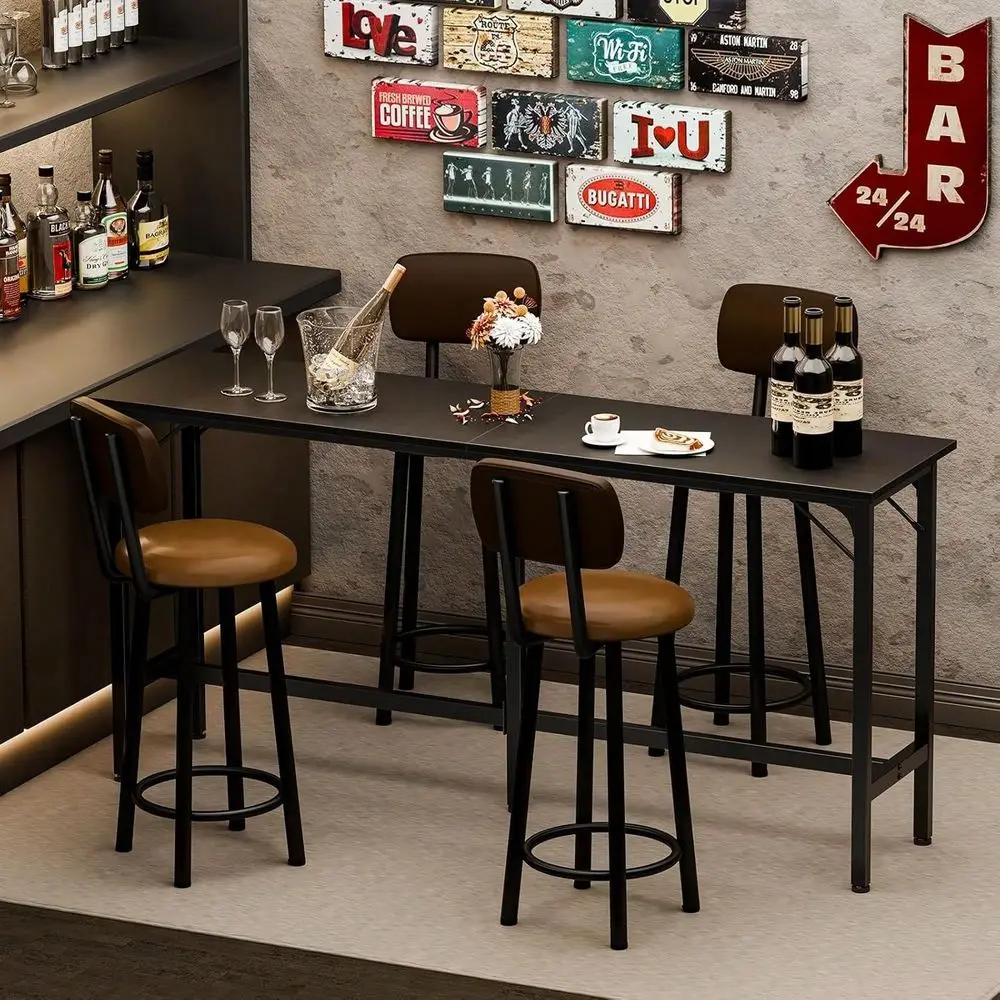 

Bar Table, Counter Bar Height Pub Table, Rectangular High Top Coffee Table, Narrow Long Kitchen Dining Counter Tables With Stur